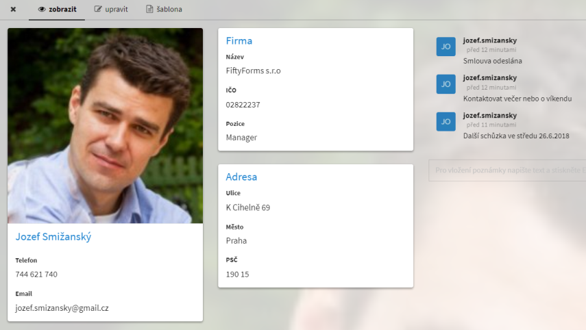 Detail zákaznické karty